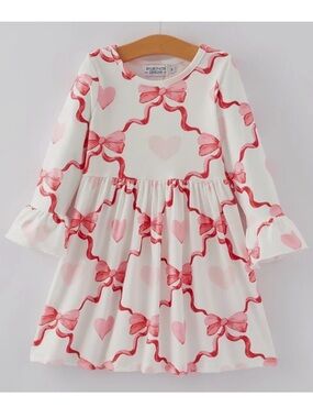 Rylee Faith Designs Pink Heart & Bow Ruffle Dress